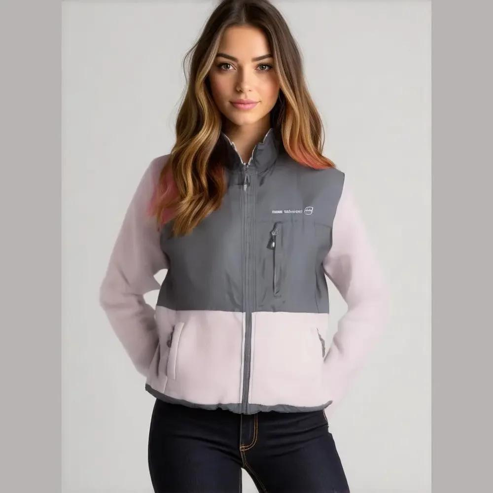 Free Country Jacket Woman's Medium Pink Gray Fleece Full Zip Gorpcore Outdoors‎